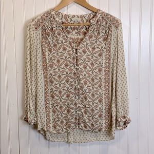 Lucky Brand Button Front Boho Peasant Blouse
